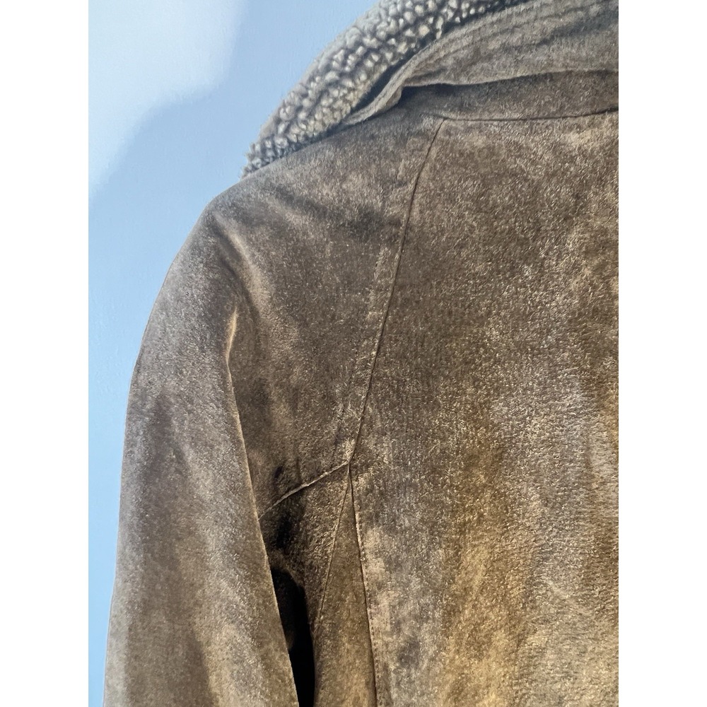Vintage Foxrun Women M Genuine Wax Leather Suede Jacket Long Brown Faux Fur‎ - Picture 13 of 13